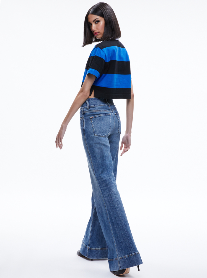 TREVA CROPPED POLO SHIRT - SAPPHIRE/BLACK STRIPE image 1 - Alice And Olivia
