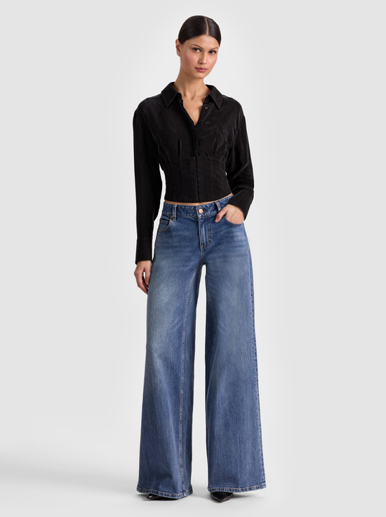 BLACK-EDIE SEAMED CORSET BUTTON DOWN