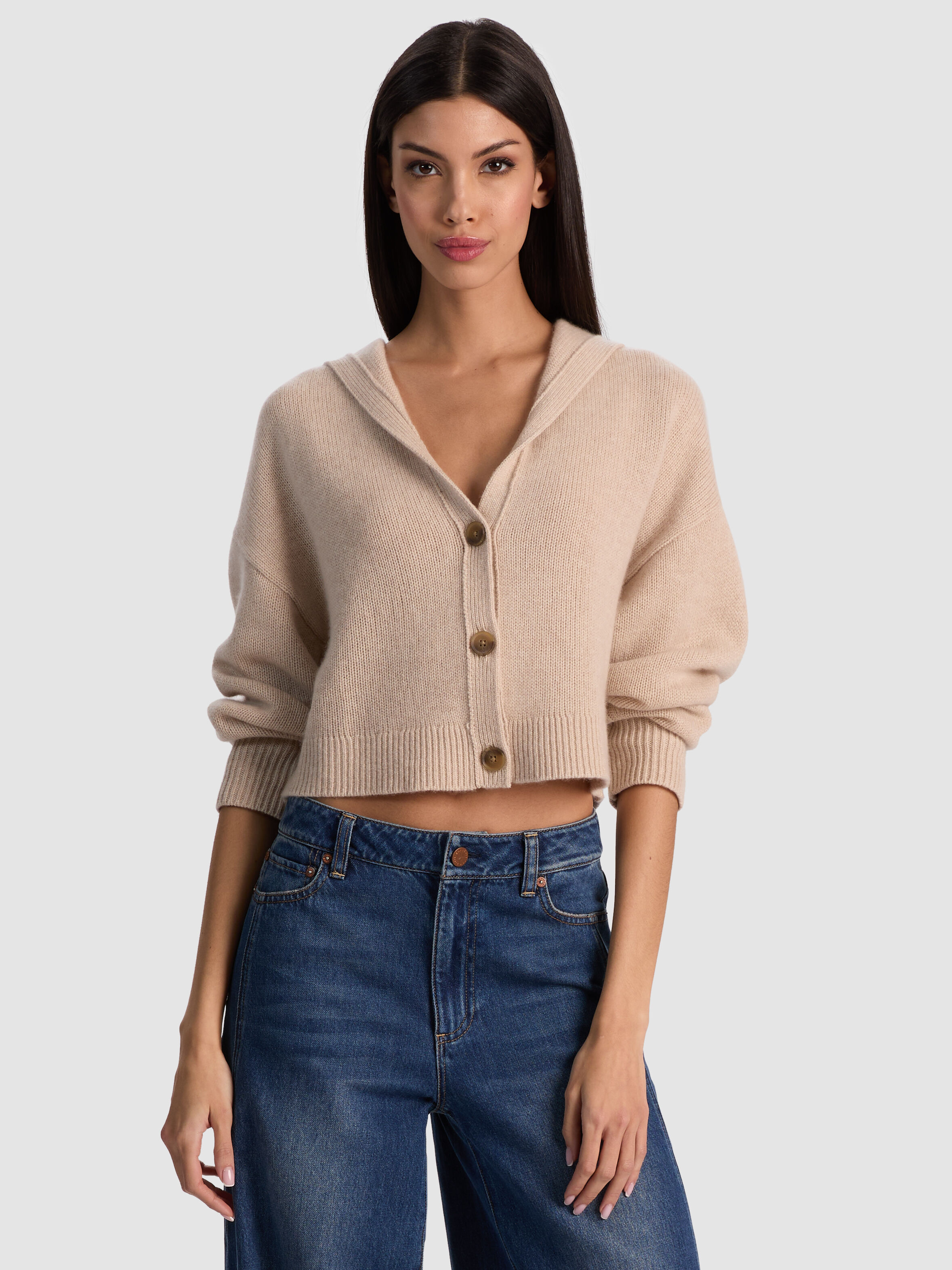 COREY HOODED CASHMERE CARDIGAN in OATMEAL HEATHER | ALICE + OLIVIA