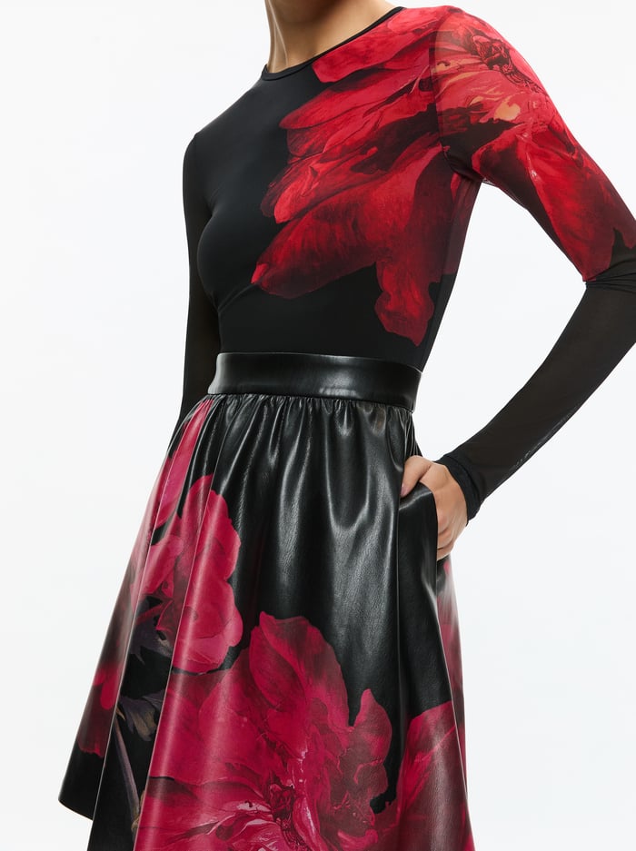 CHARA VEGAN MINI DRESS - PEONY PETALS BRIGHT RUBY image 1 - Alice And Olivia