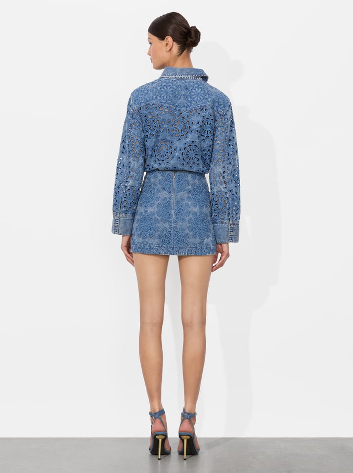 RUBI DENIM MICRO SKIRT - AVERY BLUE image 2 - Alice And Olivia