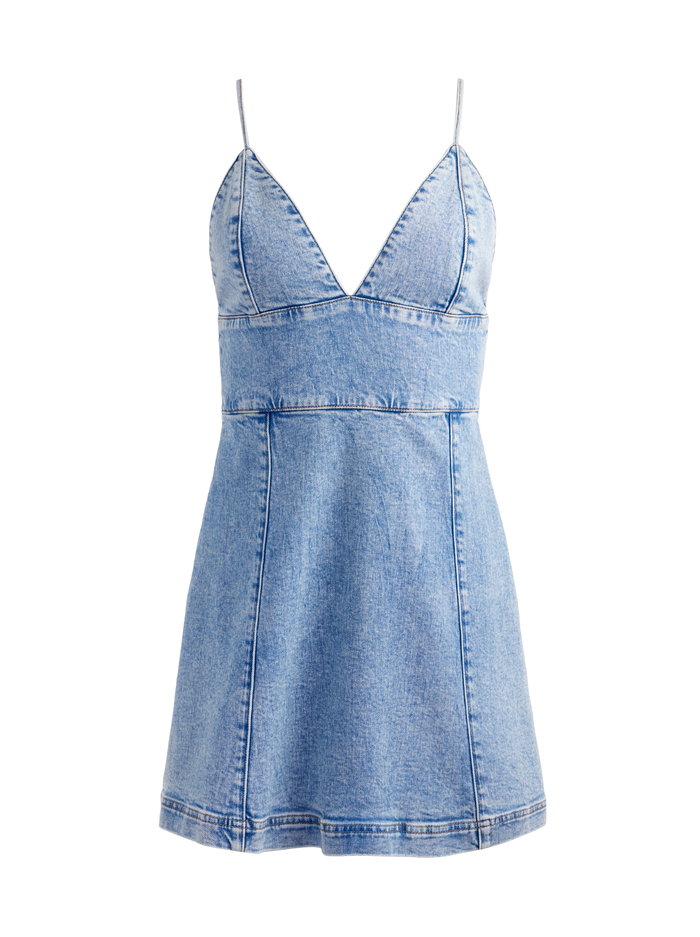 CARLI SPAGHETTI STRAP DENIM MINI DRESS - ROCKSTAR BLUE image 5 - Alice And Olivia