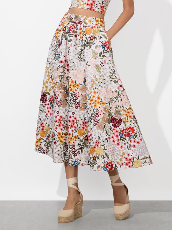 OFF WHITE/MULTI-EARLA FLARE SKIRT
