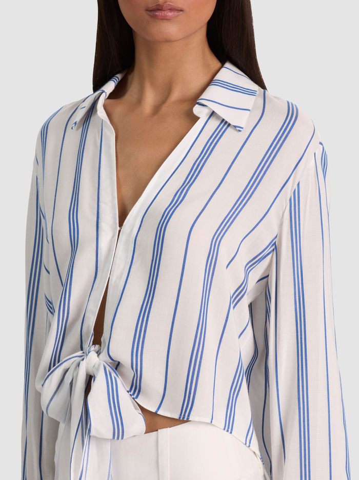 HANNON TIE FRONT BLOUSE - OFF WHITE/BLUE IRIS image 3 - ALICE + OLIVIA