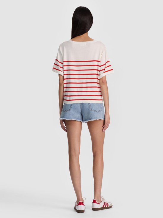 SOFT WHITE/CHILI PEPPER-AMELIE STRIPED KNIT TEE