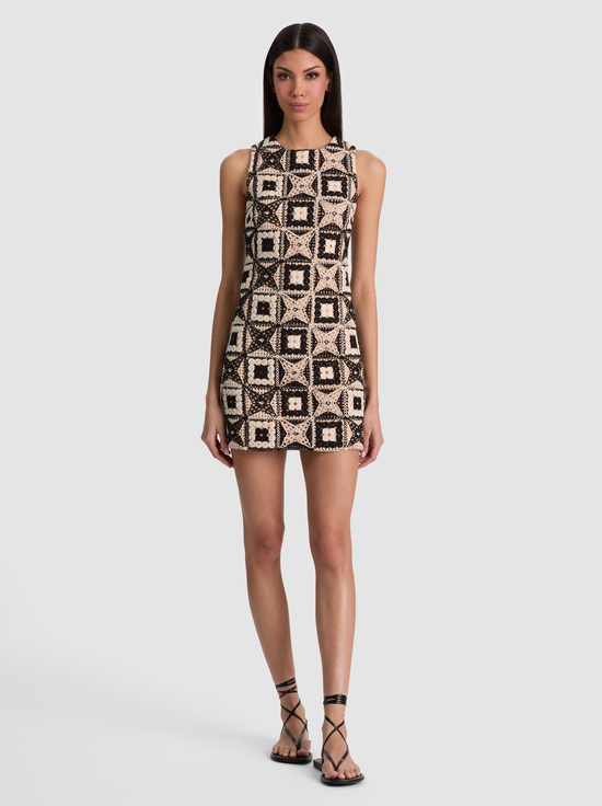 BLACK/MULTI-CLYDE CROCHET MINI DRESS