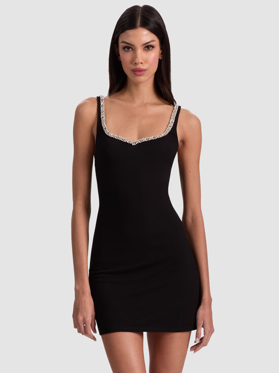BLACK-EVE EMBELLISHED TRIM MINI DRESS