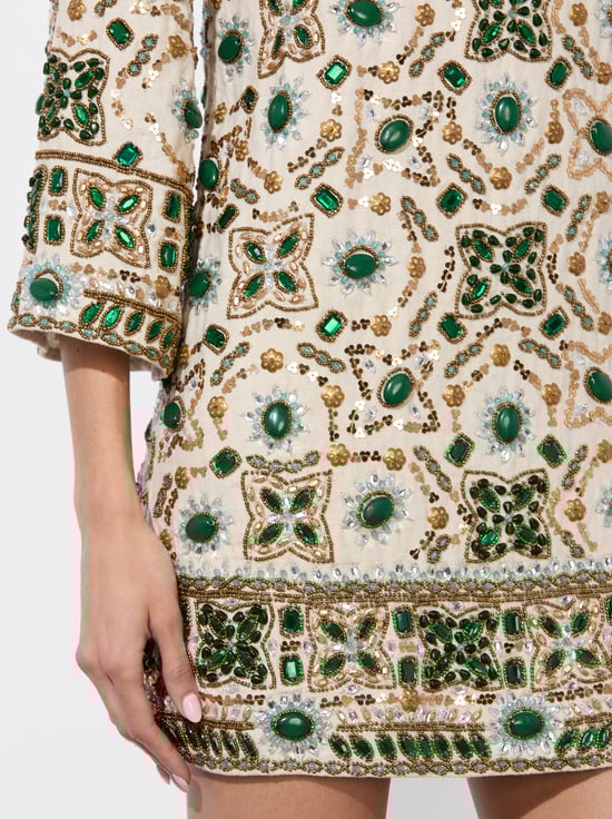 OFF WHITE MULTI-ELEONORA EMBELLISHED TUNIC DRESS