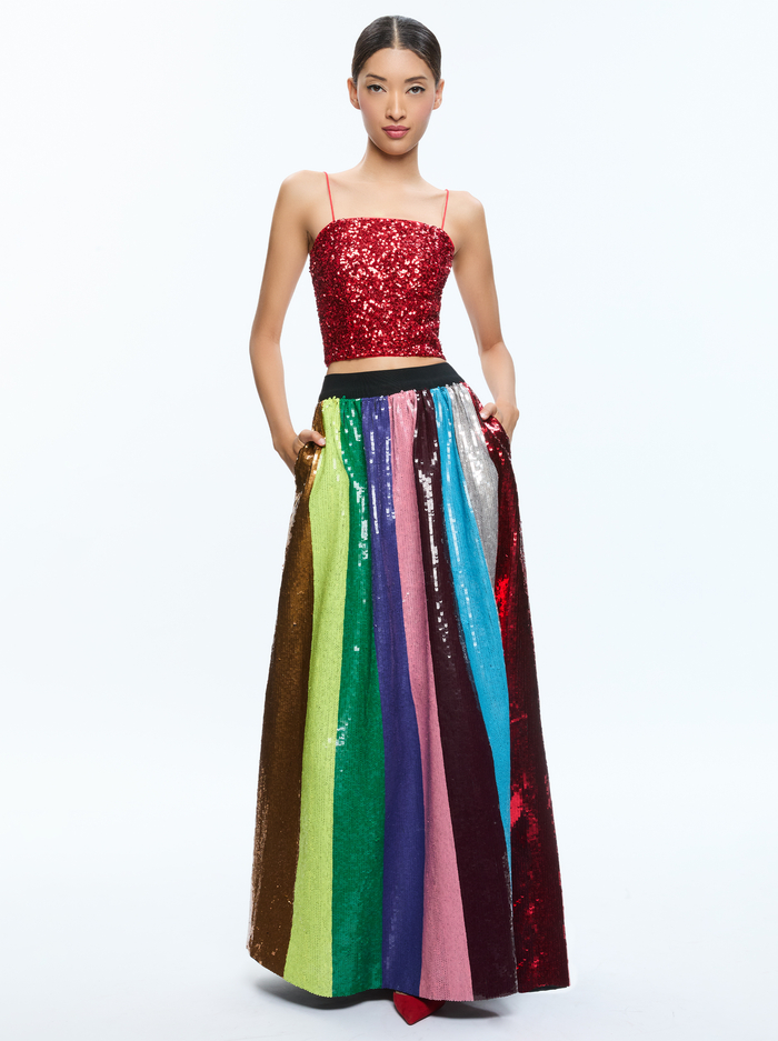 TINA SEQUIN LONG BALL GOWN SKIRT - MULTI image 4 - Alice And Olivia