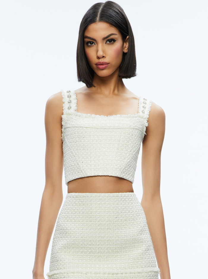 Vicenta Embellished Structured Corset In Off White Multi