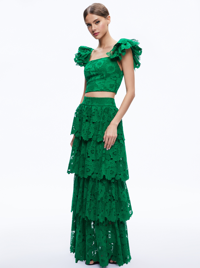 TAWNY EYELET SQUARE NECK CROP TOP - EMERALD image 2 - Alice And Olivia