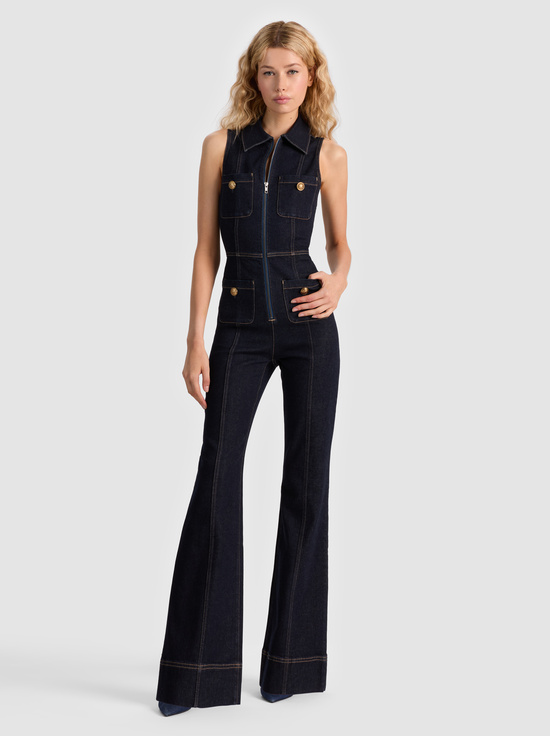 DARK RINSE-RACHEL SLEEVELESS DENIM JUMPSUIT