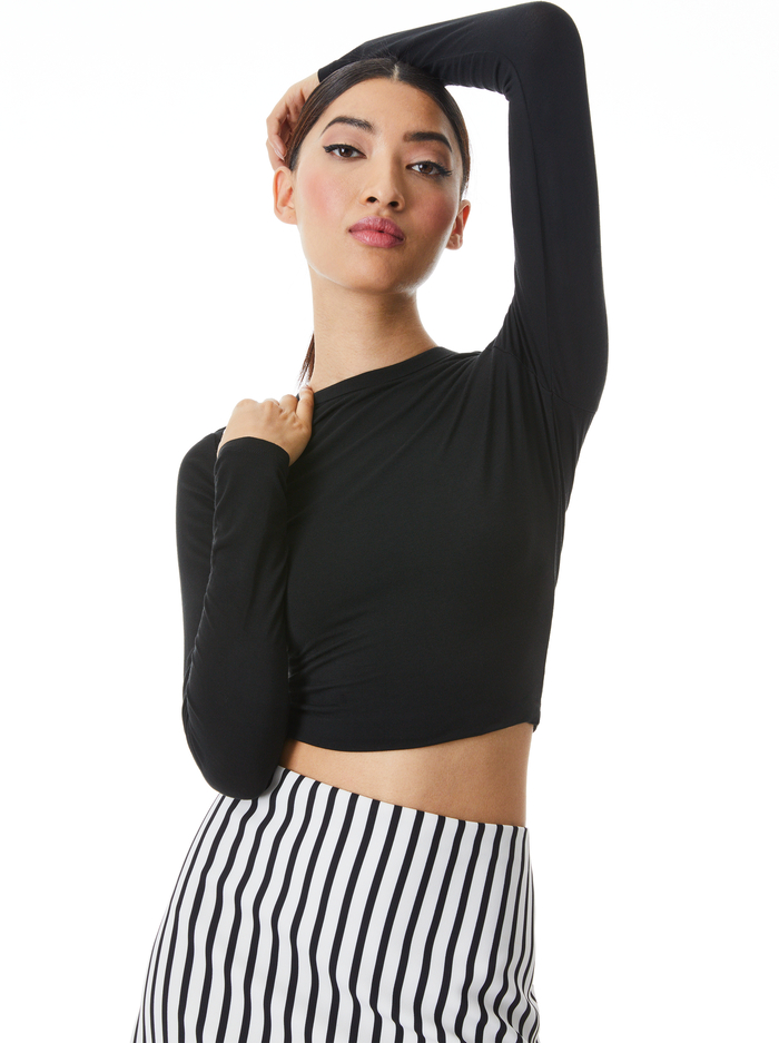 DELAINA CREW NECK CROP TOP - BLACK - Alice And Olivia