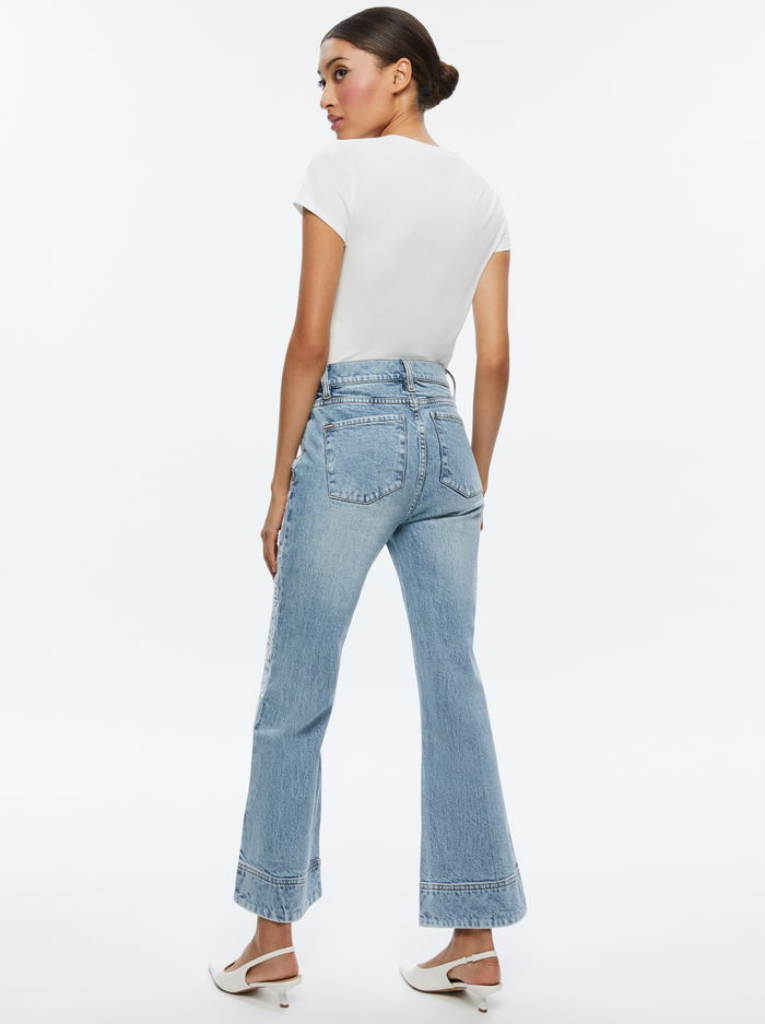 BEAUTIFUL EMBROIDERED CROPPED BELL JEAN - ROCKSTAR BLUE image 3 - Alice And Olivia