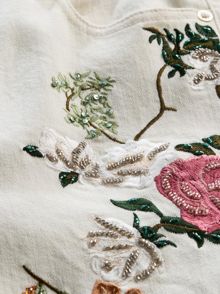 BEAUTIFUL EMBROIDERED JEAN - OFF WHITE/MULTI image 1 - ALICE + OLIVIA