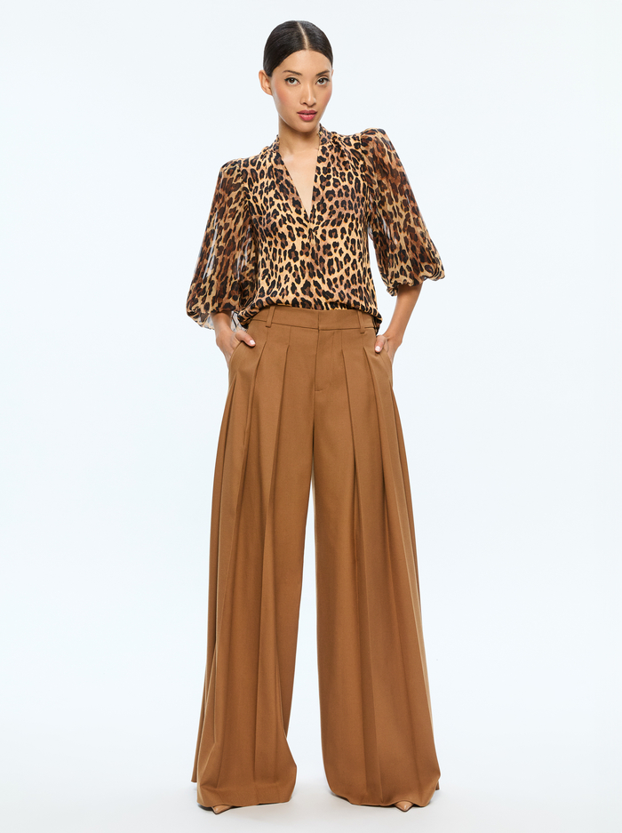 ILAN BUTTON FRONT BLOUSE - SPOTTED LEOPARD DARK TAN image 4 - Alice And Olivia