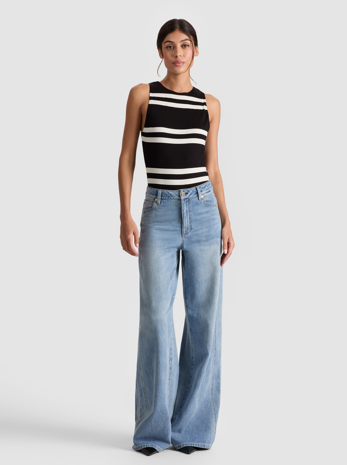 ROTHY BODYSUIT - PADDLEBOARD STRIPE BLACK/ECRU image 4 - Alice And Olivia