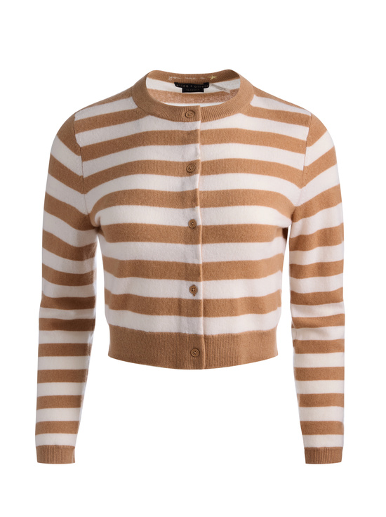 PRALINE/ECRU-DOLLIE STRIPED CASHMERE CARDIGAN