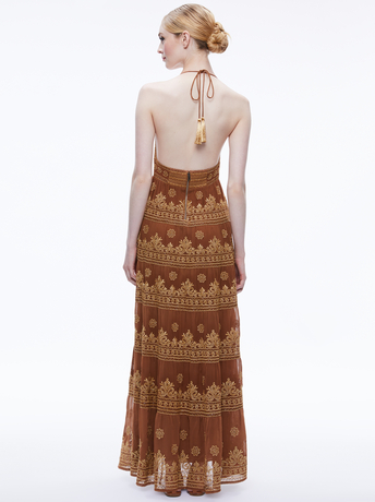 KAROLINA EMBROIDERED HALTER NECK MAXI DRESS