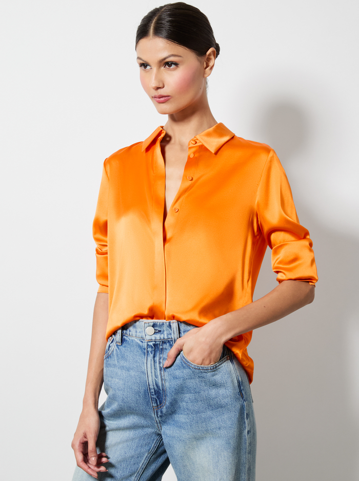 WILLA PLACKET TOP - ORANGE BLAZE - Alice And Olivia