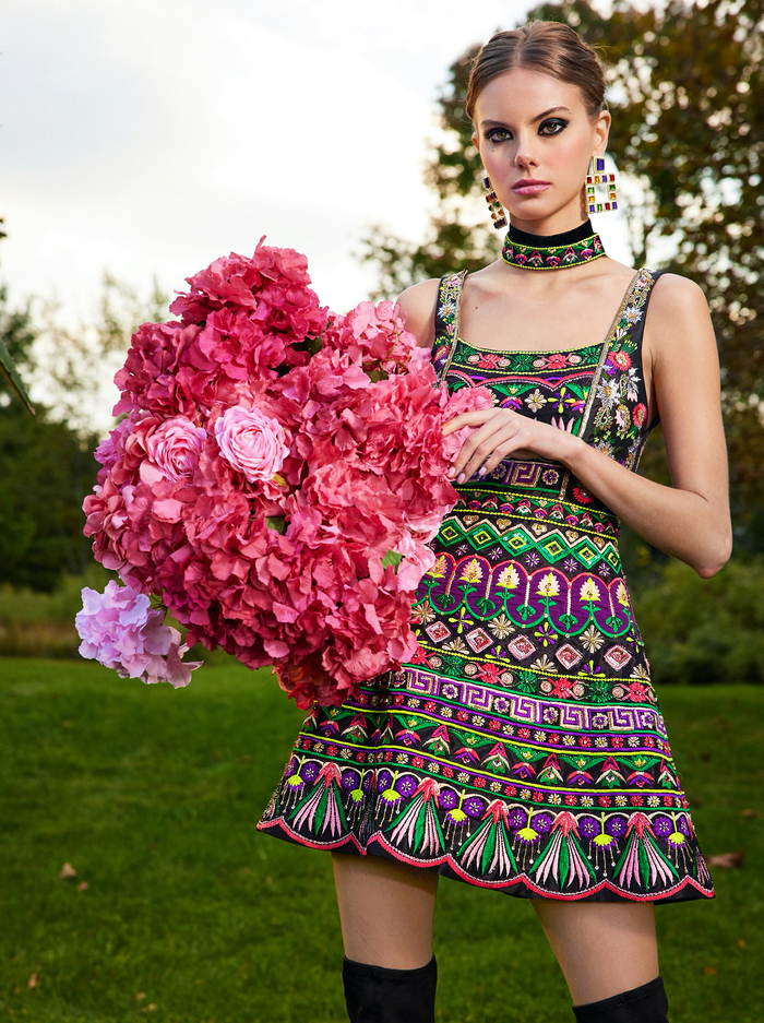 TRICIA EMBELLISHED MINI GOWN DRESS - BLACK/MULTI image 6 - ALICE + OLIVIA