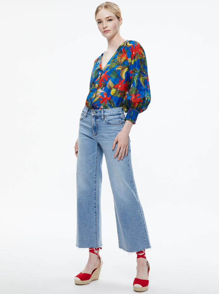 LANG BUTTON DOWN BLOUSE - TROPICAL SUNRISE SAPPHIRE image 2 - Alice And Olivia