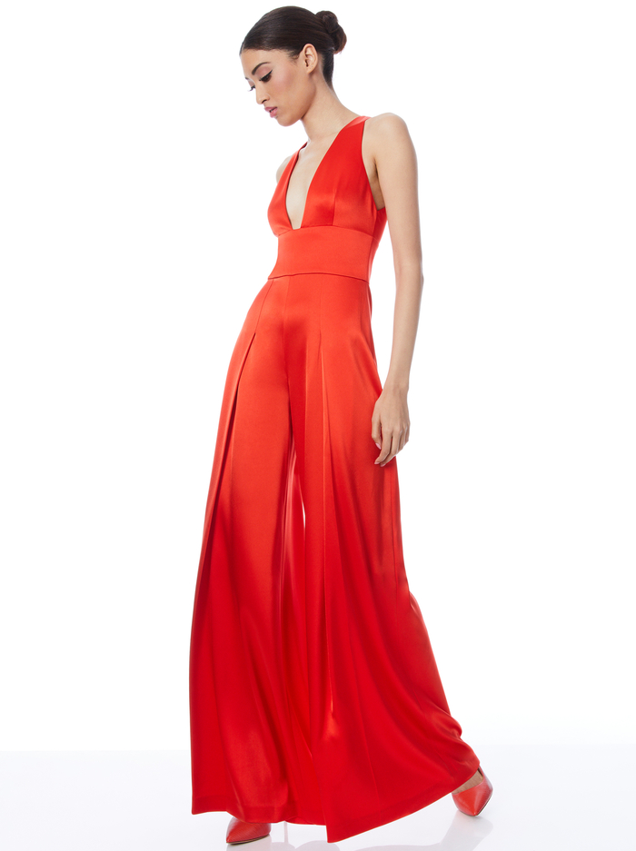 MYRTLE DEEP V-NECK WIDE LEG JUMPSUIT - CHILI PEPPER image 2 - ALICE + OLIVIA