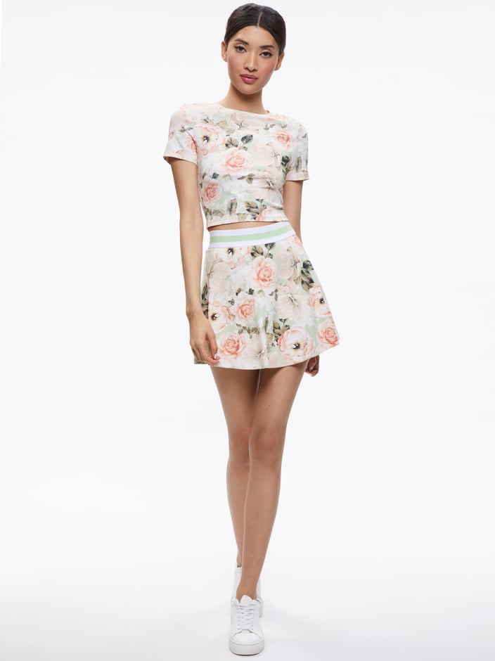 CINDY PICKLEBALL CROPPED TEE + BLAISE PICKLEBALL MINI SKORT- MORNINGSIDE FLORAL PISTACHIO -