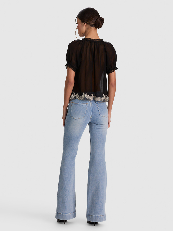 ODETTE EMRBOIDERED PUFF SLEEVE TOP - BLACK/VANILLA image 2 - ALICE + OLIVIA
