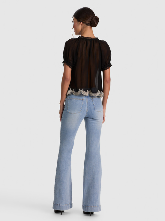BLACK/VANILLA-ODETTE EMRBOIDERED PUFF SLEEVE TOP