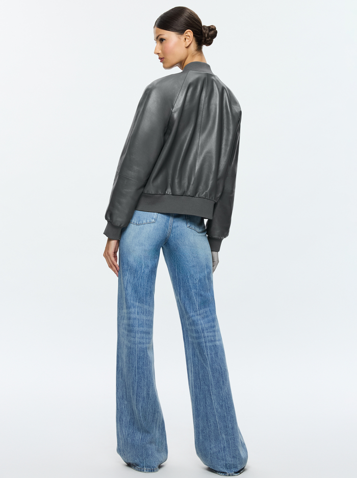 FELISA LEATHER BOMBER - CHARCOAL image 2 - Alice And Olivia