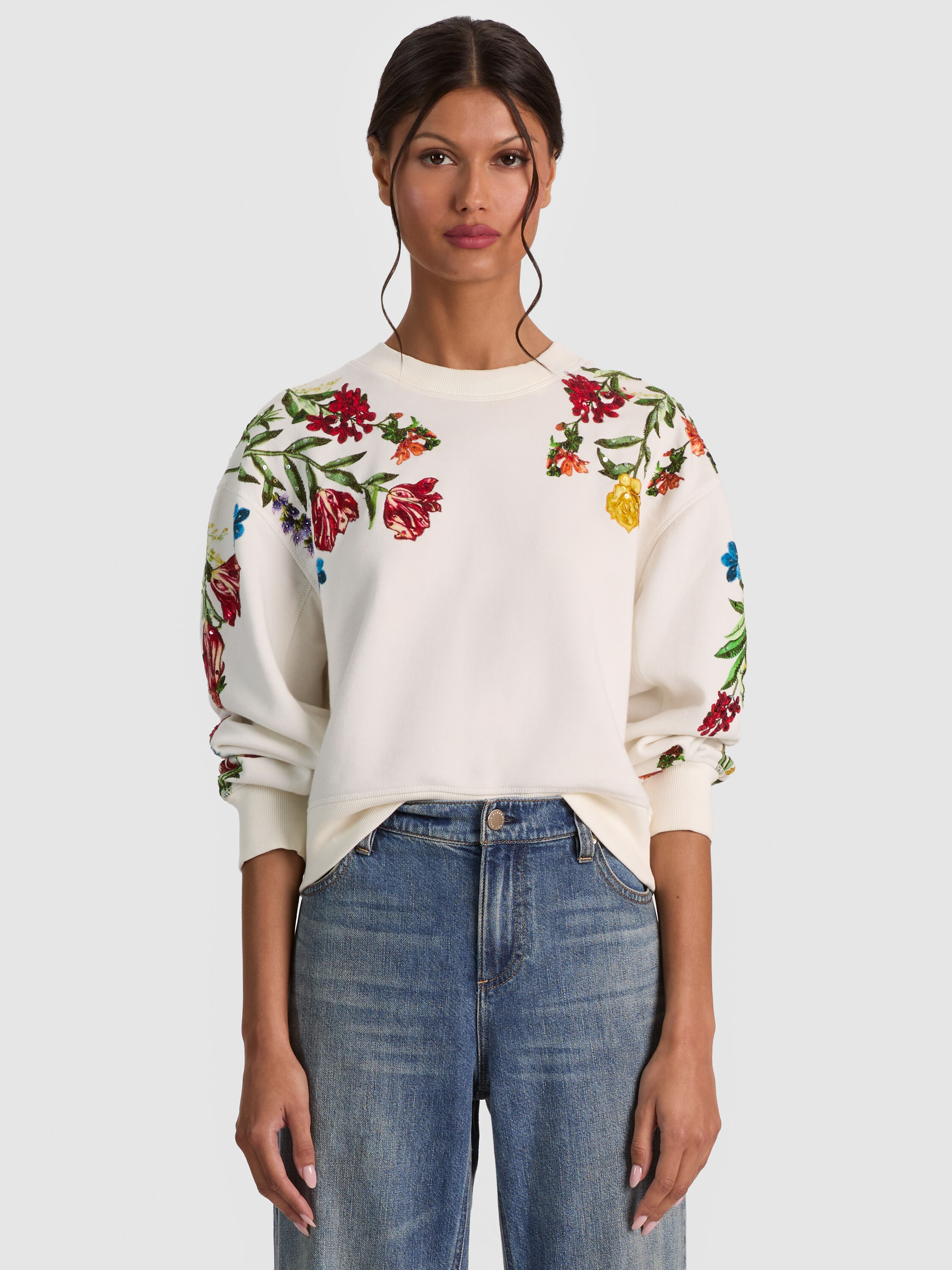 RUSSELL EMBELLISHED CREWNECK SWEATSHIRT in DESERT SPRIGS VANILLA
