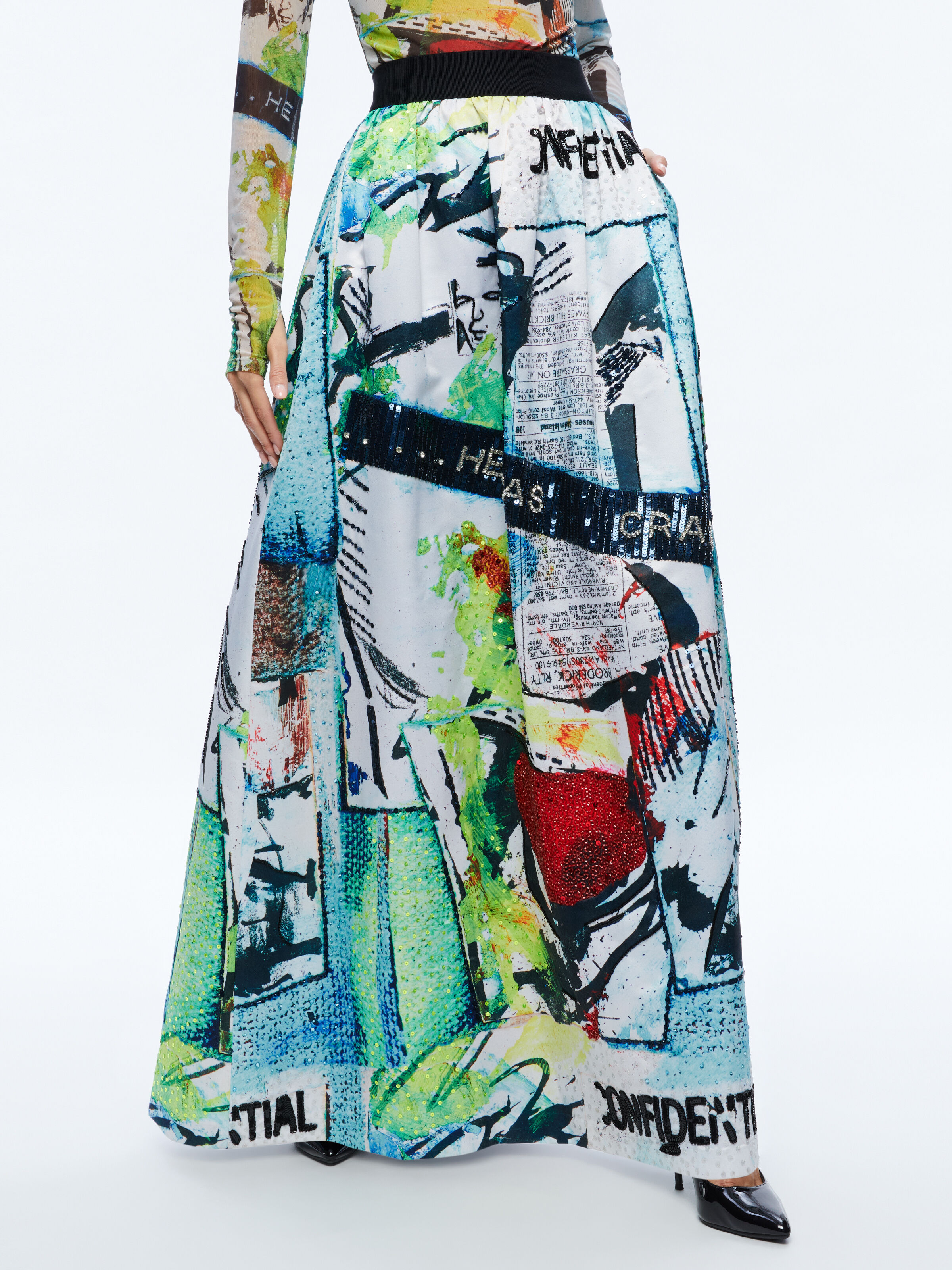 A o X Basquiat Tina Embellished Maxi Skirt In Confidential Alice Olivia