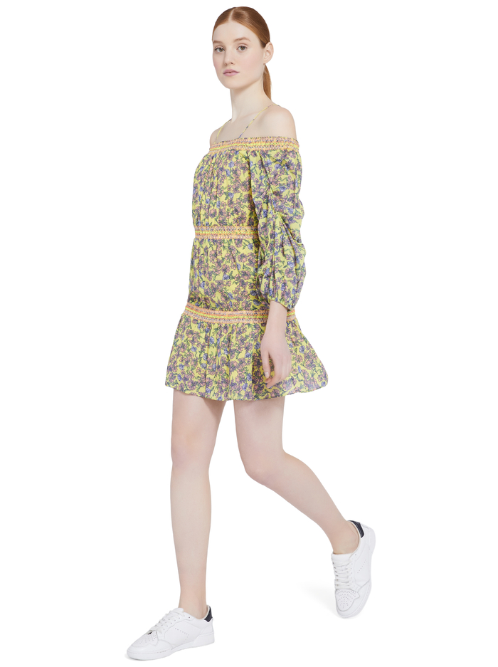 DOROTHY OFF SHOULDER MINI DRESS - DITSY BORDER LAVENDER MULTI image 4 - Alice And Olivia