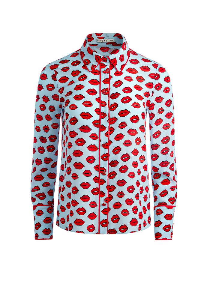 WILLA PLACKET TOP WITH PIPING - KISS KISS BLUE image 5 - Alice And Olivia