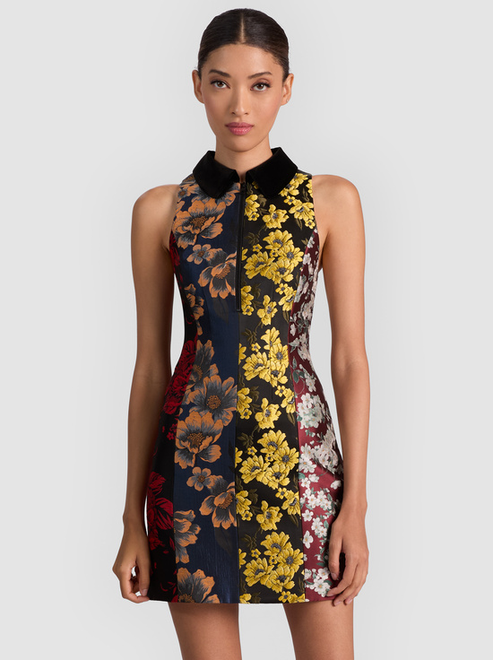 BLACK/MULTI-VELIA COLLARED MINI DRESS