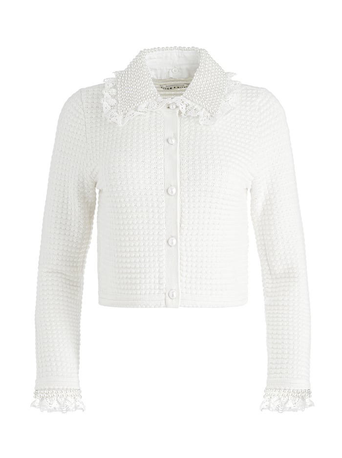 Noella Embellished Collared Cardigan In Soft White | Alice And Olivia
