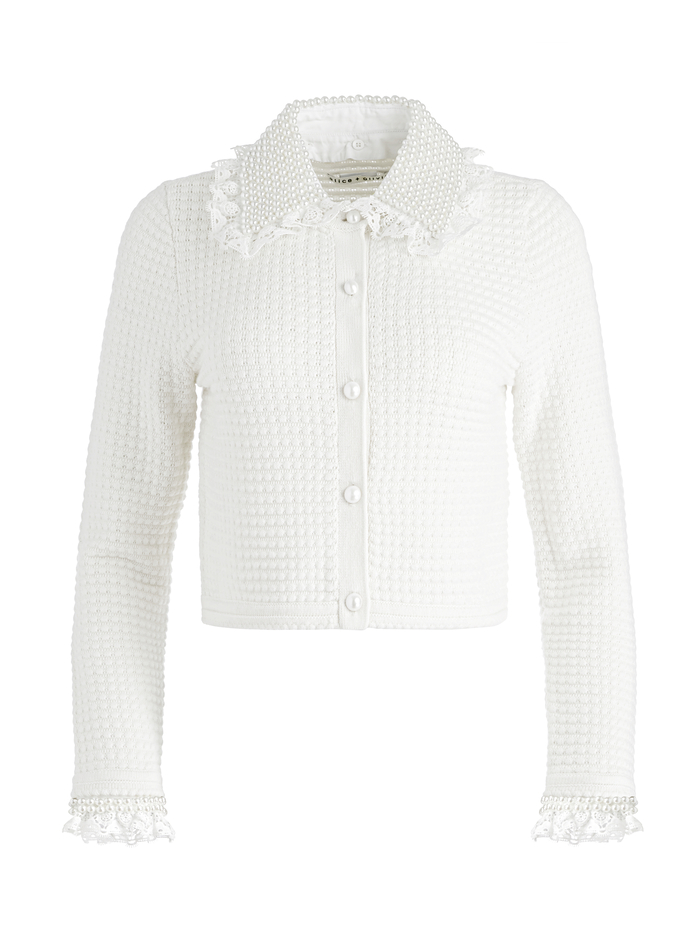 NOELLA EMBELLISHED COLLARED CARDIGAN - SOFT WHITE image 5 - Alice And Olivia