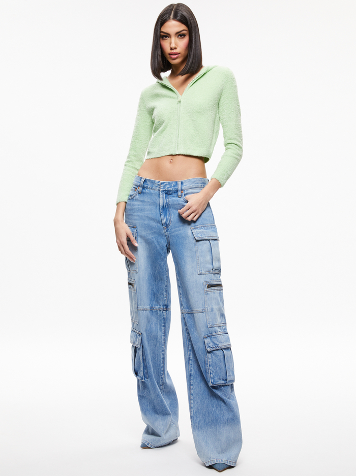 LIDELL CROPPED ZIP UP HOODIE - PISTACHIO image 2 - Alice And Olivia