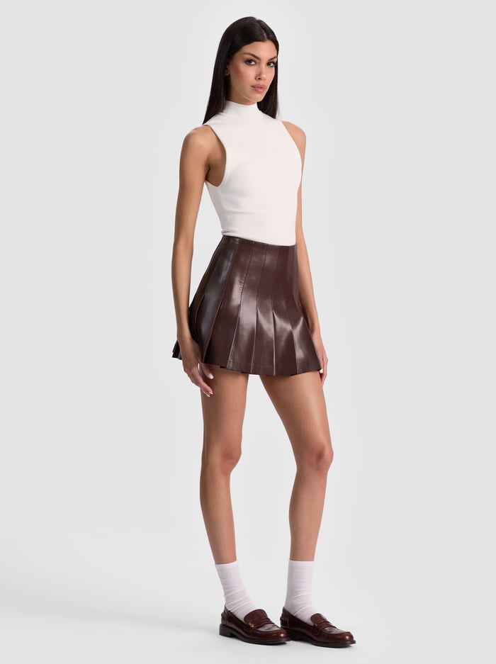 CARTER VEGAN MINI SKIRT - DARK CHOCOLATE image 4 - Alice And Olivia
