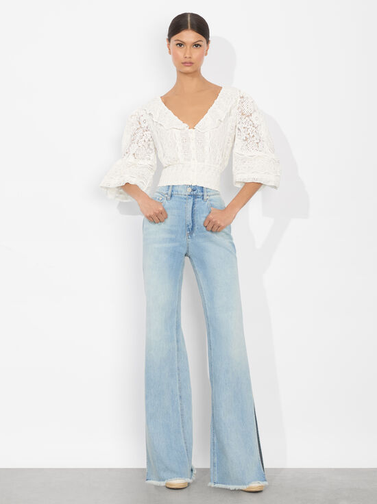 OFF WHITE-DOVE RUFFLED CROP TOP