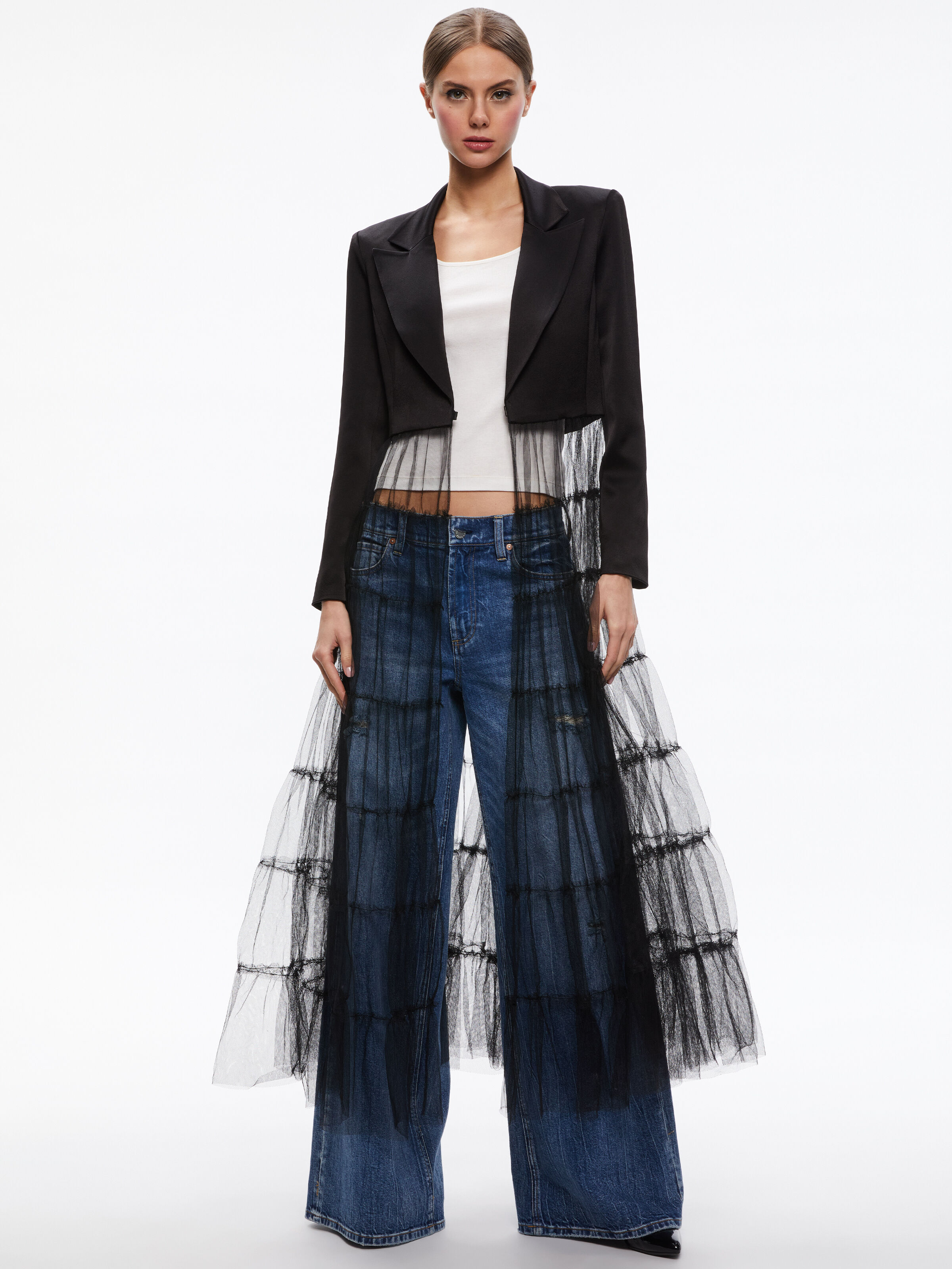 Everly Tulle Blazer In Black Alice And Olivia