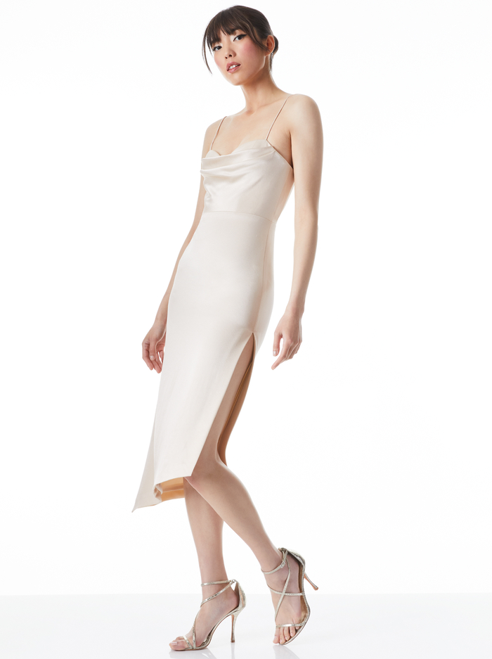 KIYOKO COWL NECK BUSTIER MIDI DRESS - CHAMPAGNE image 2 - ALICE + OLIVIA