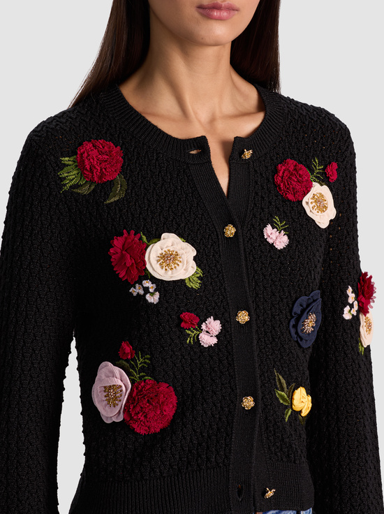 BLACK MULTI-DOLLIE FLORAL CARDIGAN