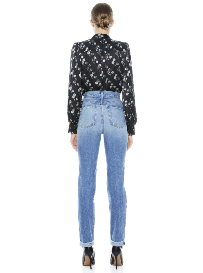 SHEILA FLORAL HENLEY TOP - SWEETHEART BLACK/CREAM image 2 - Alice And Olivia