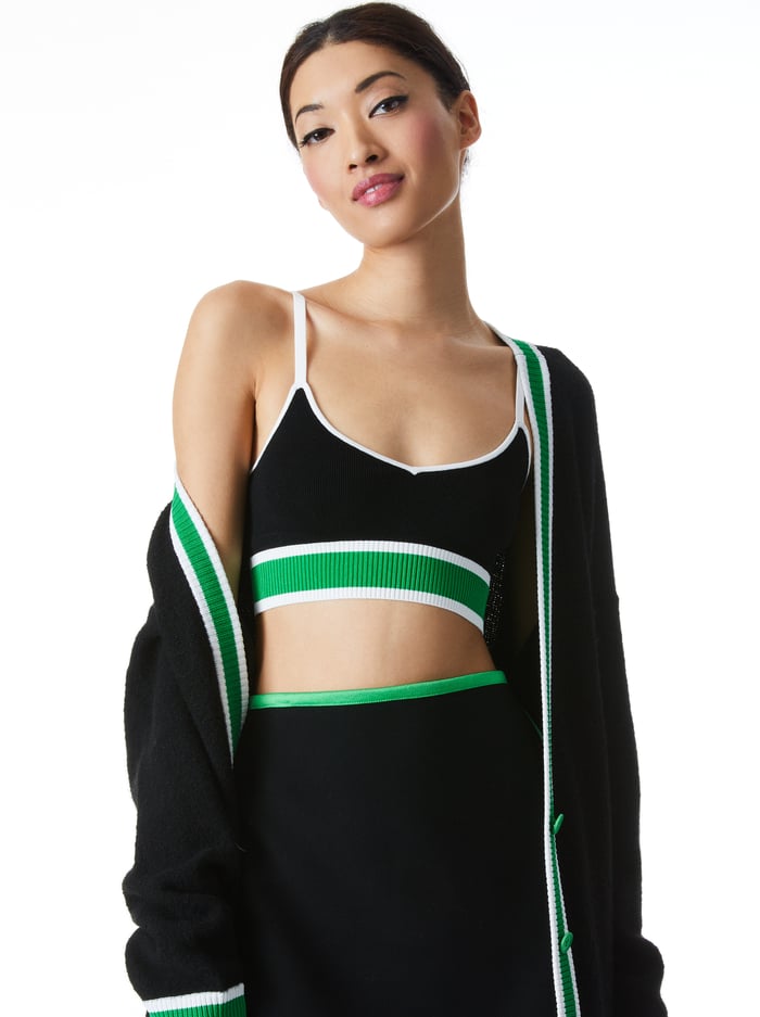MAUDE KNIT BRALETTE - BLACK/GARDEN GREEN - Alice And Olivia