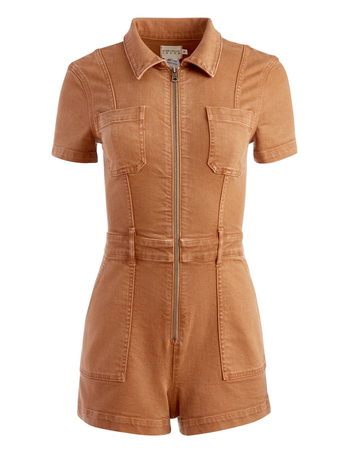GORGEOUS ZIP FRONT ROMPER - CAMEL image 5 - Alice And Olivia