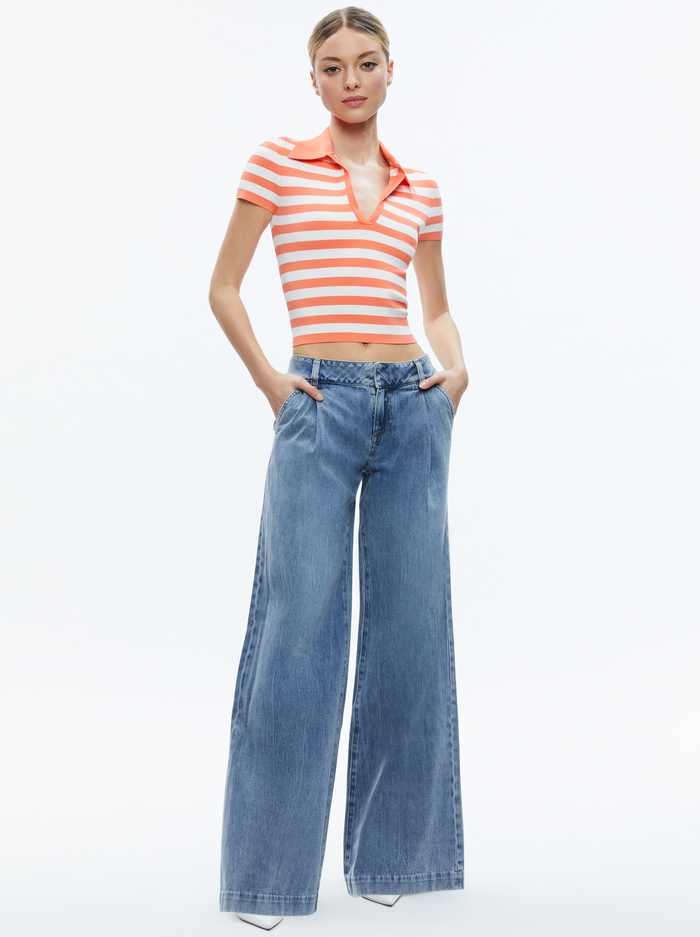 MARTHA STRIPED POLO - CORAL/SOFT WHITE image 1 - Alice And Olivia