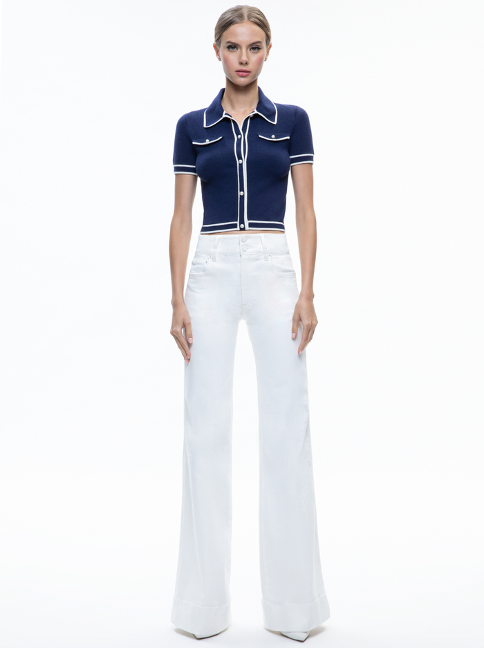 MARLENA BUTTON FRONT POLO - INDIGO/ECRU image 2 - Alice And Olivia