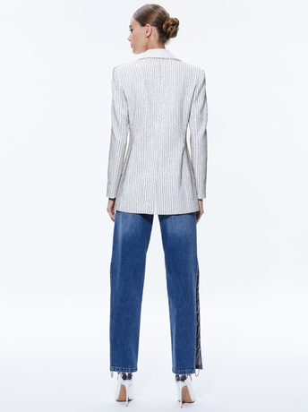 ECRU/CRYSTAL-YONA PINSTRIPE EMBELLISHED BLAZER